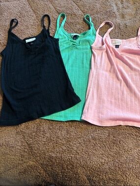 Universal Thread Three-Pack Ribbed Camisoles - Black, Mint, Light Pink